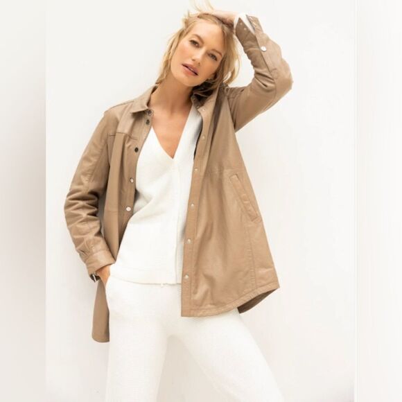 Mauritius Leather Shacket Misha jacket in stone cream 4 - Picture 1 of 13